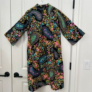 Vintage 60s Alice Of California Mod Barkcloth Bell Sleeve A Line Mandarin Dress